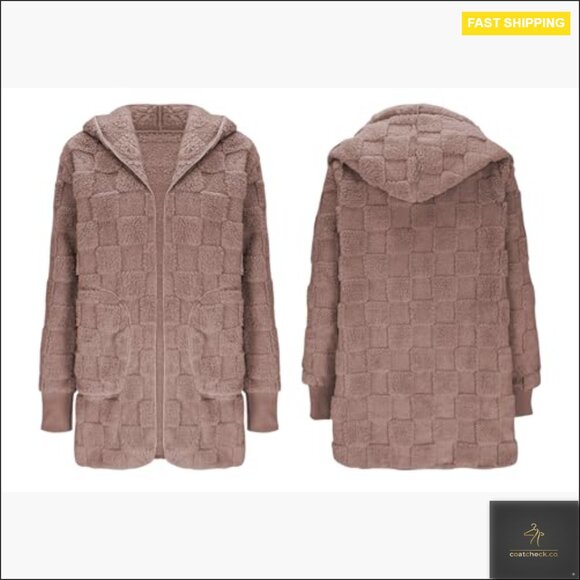 Oversized Sherpa Hoodie Jacket Fuzzy Fleece Long Zip Up Winter Teddy Coat - Picture 5 of 7